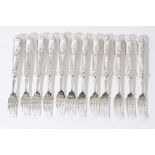 Set of twelve Edwardian silver Kings pattern desert forks (Sheffield 1903), maker John Round & Son L