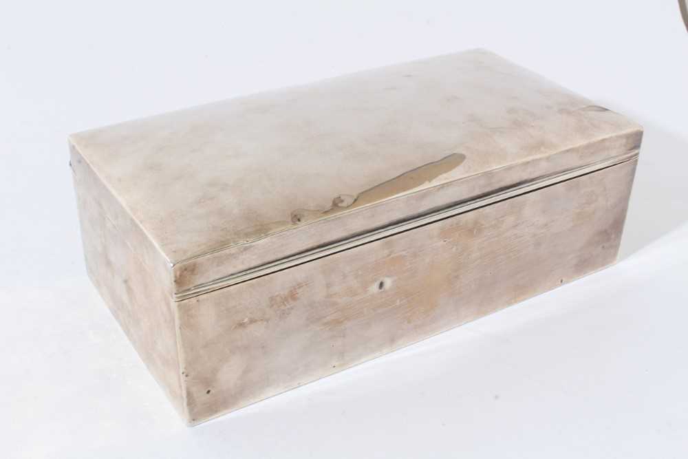 George VI silver cigar box of rectangular form, with domed hinged lid and cedar wood lined interior