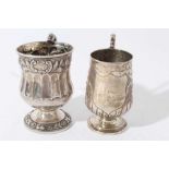 George IV silver christening mug of baluster form with embossed decoration, intertwined serpent scro