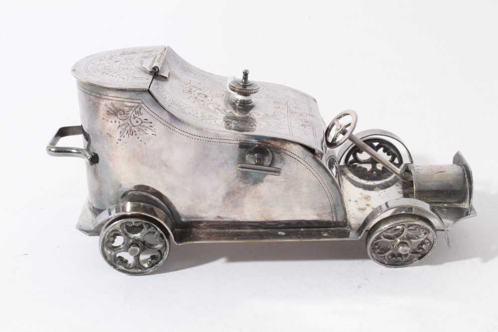 Unusual early 20th century novelty silver plated biscuit box in the form of a vintage car, base stam - Image 3 of 7