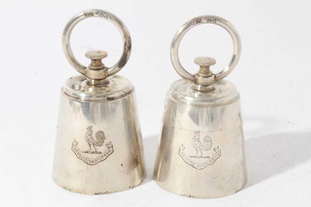 Pair of unusual Edwardian novelty pepper grinders in the form of 2lb Bell weights, with engraved arm - Image 2 of 7