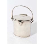 Victorian silver cream pail of oval form with swing handle, hinged cover with gilded interior (Londo