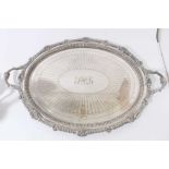 Late Victorian silver plated two handled oval tray with shell and gadrooned border, by the Goldsmith