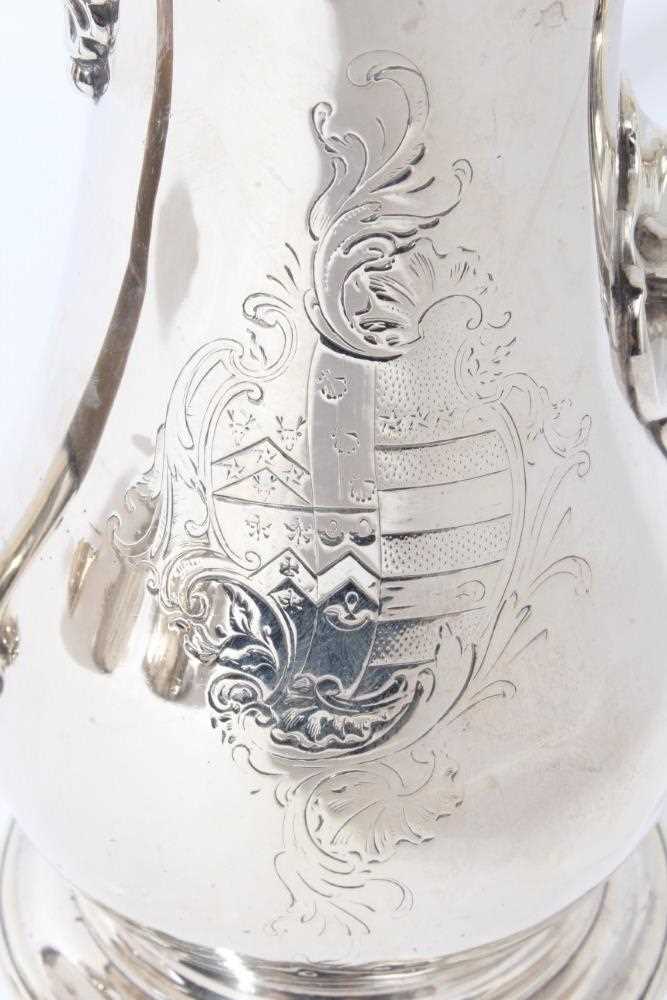 Good quality George III coffee pot of baluster form, with engraved armorial crest, hinged domed cove - Image 2 of 9