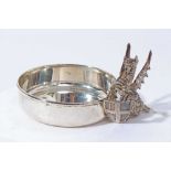 Good Quality Contemporary silver pin dish of circular form, mounted with a cast Dragon depicting the