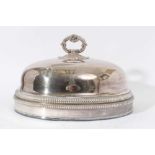 19th century silver plated serving dome of conventional form with gadrooned and reeded borders, engr