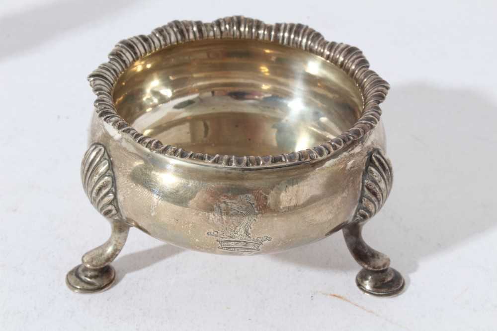 Pair of George II silver salts of cauldron form, raised on three pad feet, (London 1751), together w - Image 2 of 12