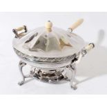 Early 20th century American silver plated warming dish with ivory handle, push fit cover with ivory