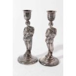 Pair of unusual Victorian silver figural candlesticks modelled as William Shakespeare, with inverted