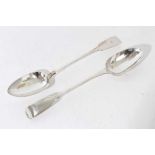 Pair of William IV silver fiddle pattern basting spoons with engraved initials, (London 1835), maker