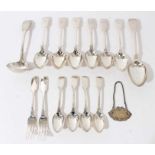 Victorian Silver fiddle pattern table spoon (London 1849) together with other flatware to include sp