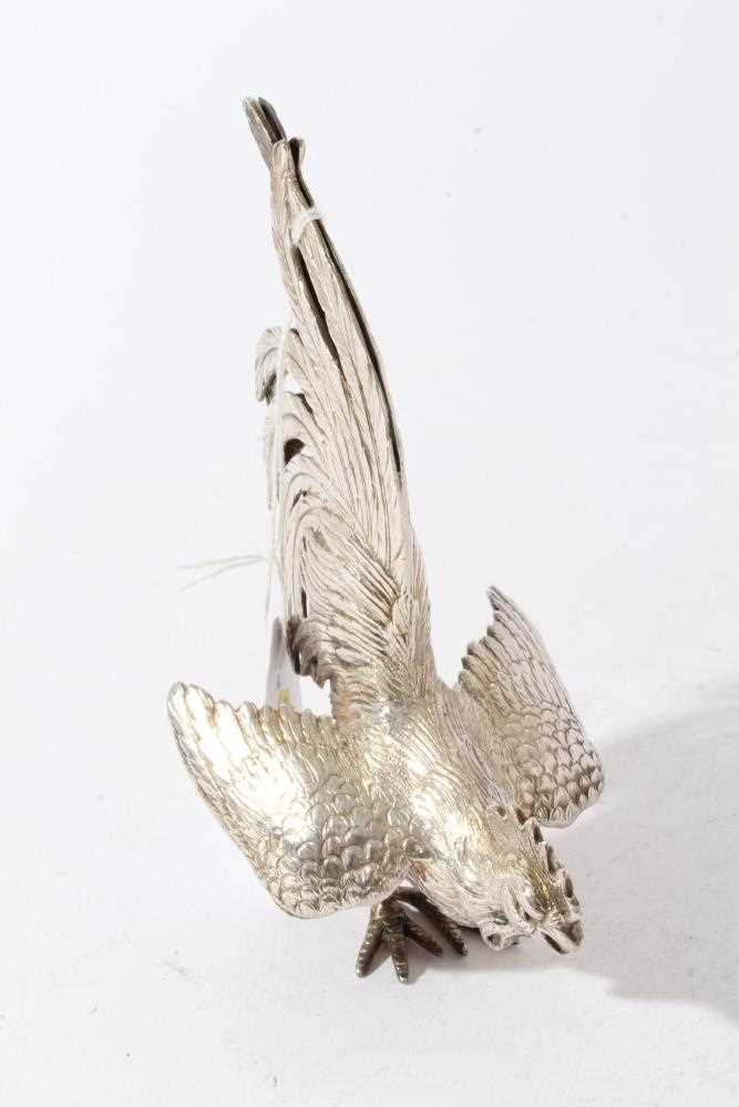 Pair of silver models of fighting birds, London import hallmarks 1978, by Israel Freeman & Son Ltd - Image 4 of 6