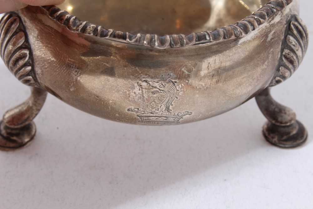Pair of George II silver salts of cauldron form, raised on three pad feet, (London 1751), together w - Image 3 of 12