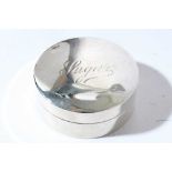 George V travelling sugar container of circular form with domed push fit cover engraved sugar and pr