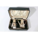 George V Art Deco silver bachelors coffee set comprising coffee pot of tapered octagonal form, with