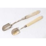 Victorian silver Stilton scoope of conventional form with carved mother of pearl handle (Birmingham