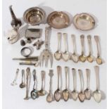 Group of Georgian and later silver and plated ware to include flatware, ashtrays and mustard pot, ap