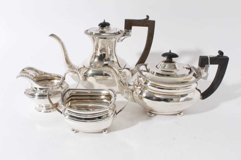 George V silver and silver plated composite four piece tea and coffee set- comprising teapot of comp