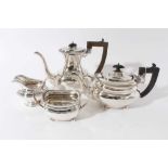 George V silver and silver plated composite four piece tea and coffee set- comprising teapot of comp