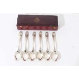 Set of six Victorian Glasgow silver spoons in original leather covered box