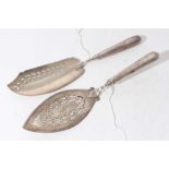 George III silver fish slice with curved pierced blade and brite cut engraved decoration (London 180