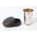 Late Victorian Silver collapsible cup of tapered cylindrical form with engraved initials on reeded c