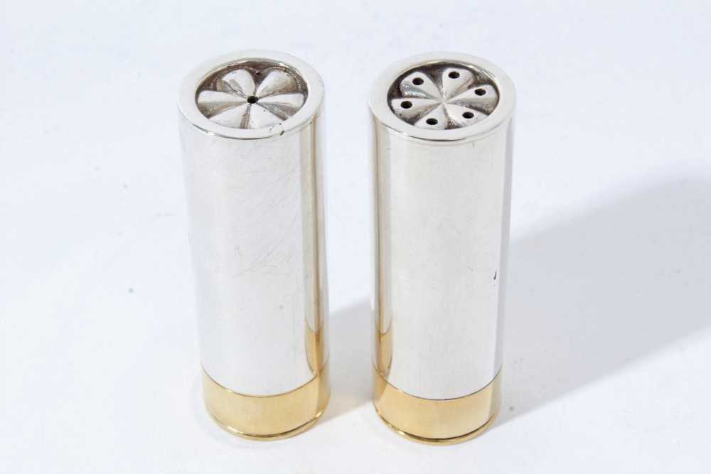 Pair of good quality Contemporary silver salt and pepper casters modelled as shot gun cartridges