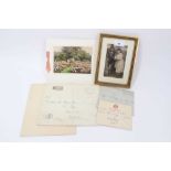 H.M.Queen Mary , signed and inscribed 1943 wartime photograph of the Queen cutting down a tree at Ba