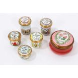 Five Halcyon Days enamel Royal commemorative pots and one other (6)