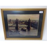 The Royal Yacht ' Britannia ' - fine colour photograph of the Yacht by Tower Bridge in the pool of t