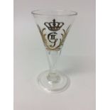 Eighteenth century -style wine glass boldly engraved and gilded with the cipher of King Gustav III o