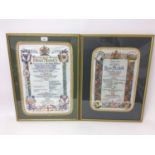 Two decorative Corporation of London Royal silk menus