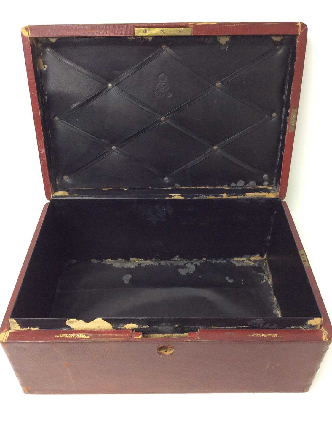 Red Moroccan Leather Despatch Box with George V cypher to interior, by John Peck & Son - Image 2 of 7