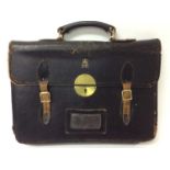 1950s/1960s Queen Elizabeth II Government black leather briefcase with gilt tooled crowned ER II roy