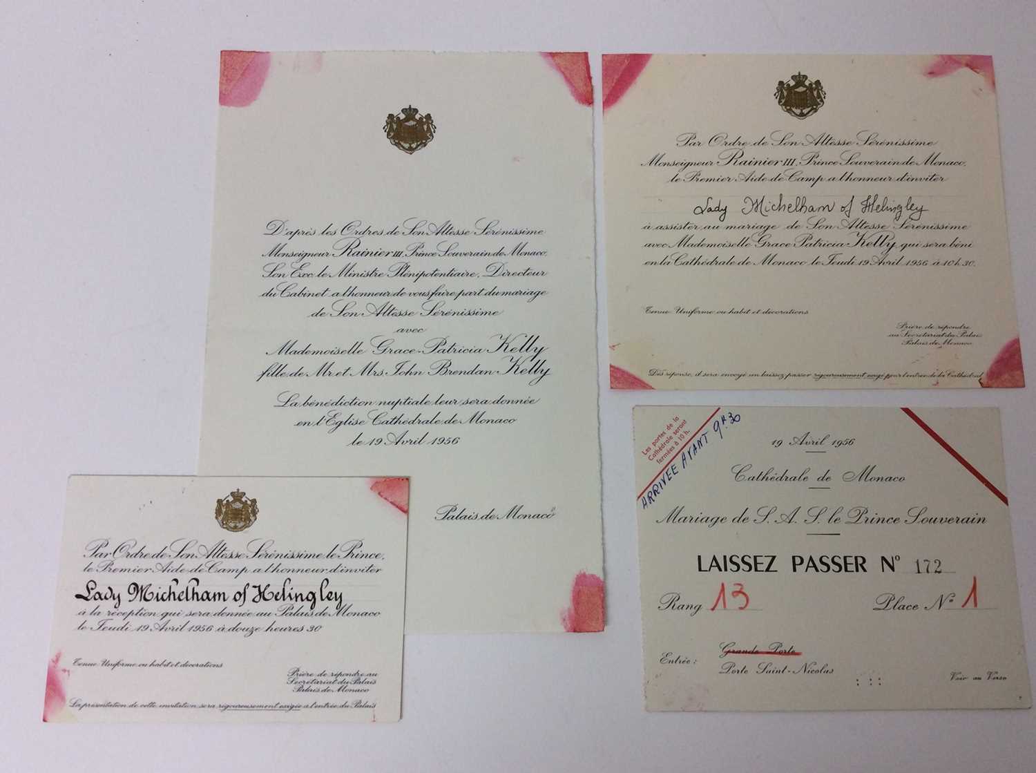 The Marriage of Prince Rainier III of Monaco to Grace Kelly 19th April 1956- a rare group of ephemer