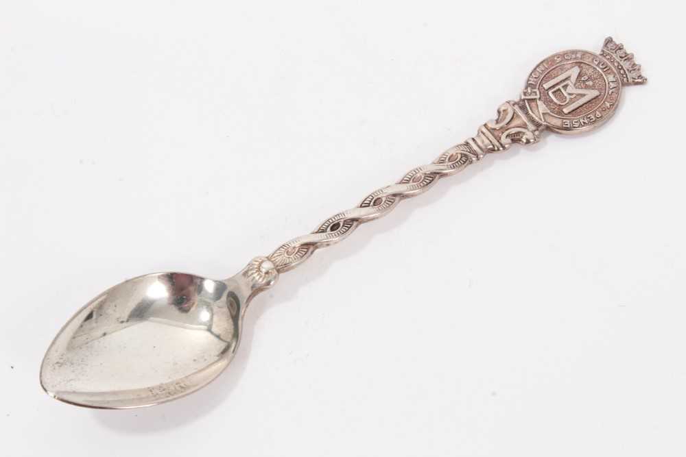 Lord Mountbattern of Burma , silver plated teaspoon with cast crowned M of B cipher within Garter co