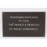 Rare bronze wall plaque engraved ‘ Tradesmens Entrance To T.R.H. The Prince and Princess of Wales’ A