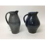 Two Lisa Hammond (Maze Hill Pottery)studio pottery soda glazed jugs, 25.5cm and 24cm high,