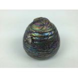 John Ditchfield Glasform iridescent beehive paperweight with silver bee, signed, 9.5cm high