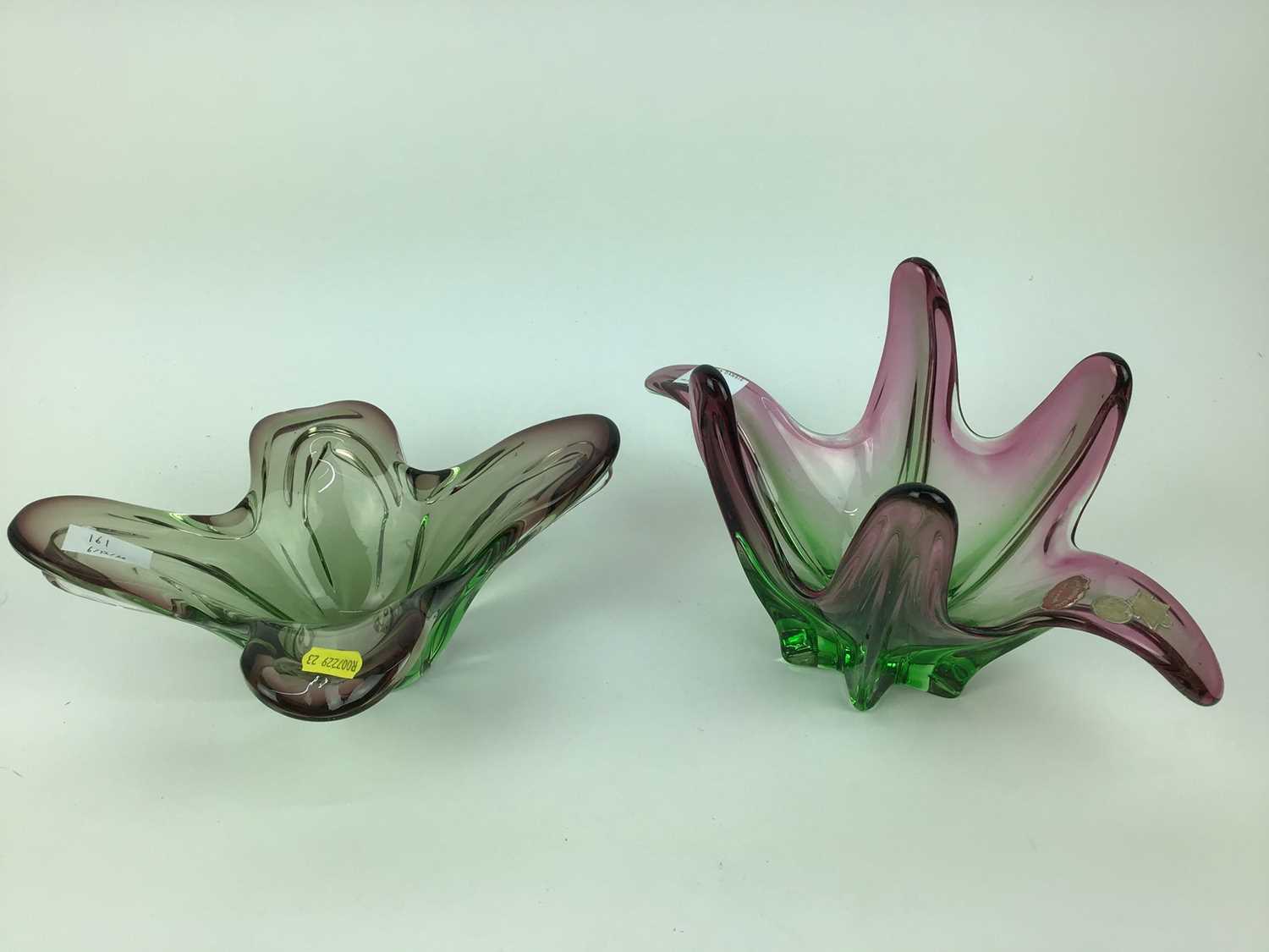 Two 1950s Murano free form glass bowls