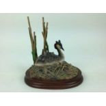 Border Fine Arts sculpture - Grebe and Chick's on plinth base, number 147 of 500