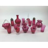 Selection of Victorian cranberry glassware including bell, vases, beakers etc - 18 pieces