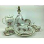 Selection of Royal Crown Derby tea ware including Derby Posies, and a table lamp with green shade