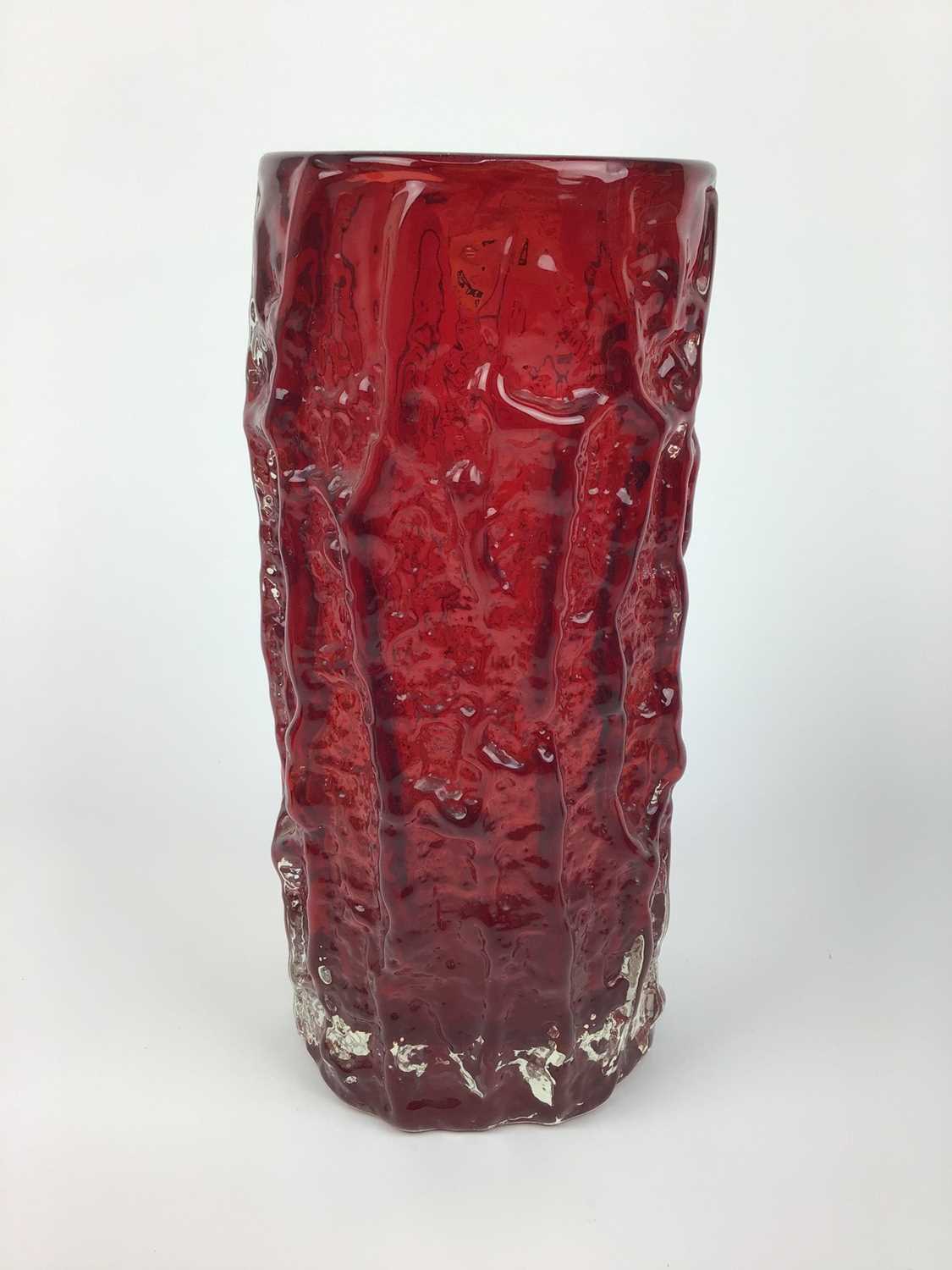 Whitefriars ruby red bark vase designed by Geoffrey Baxter, 23cm high, another kingfisher blue bark - Image 2 of 8