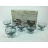 Set of six Whitefriars Arctic Blue sundae glasses in original box