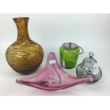 Wedgwood glass pot and cover, ruby glass dish, biscuit barrel and large spiral twist vase (4)