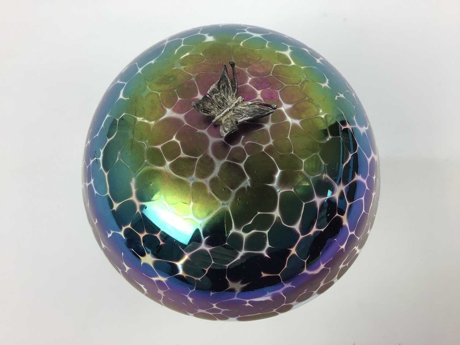 John Ditchfield Glasform iridescent mushroom with silver butterfly, signed, 12cm high - Image 2 of 4