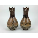 Pair of Doulton Lambeth Florence Barlow vases decorated with birds