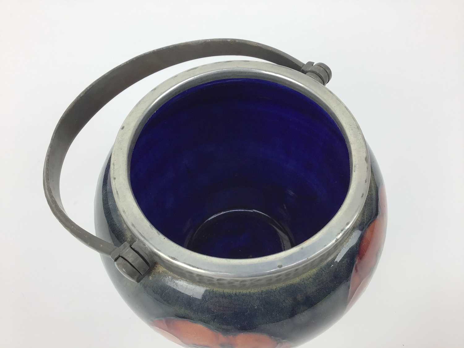 Moorcroft pewter mounted biscuit barrel decorated in the poppy pattern on blue and green ground - Image 4 of 5