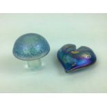 John Ditchfield Glasform iridescent paperweight in the form of a heart, signed, 9cm x 8.5cm